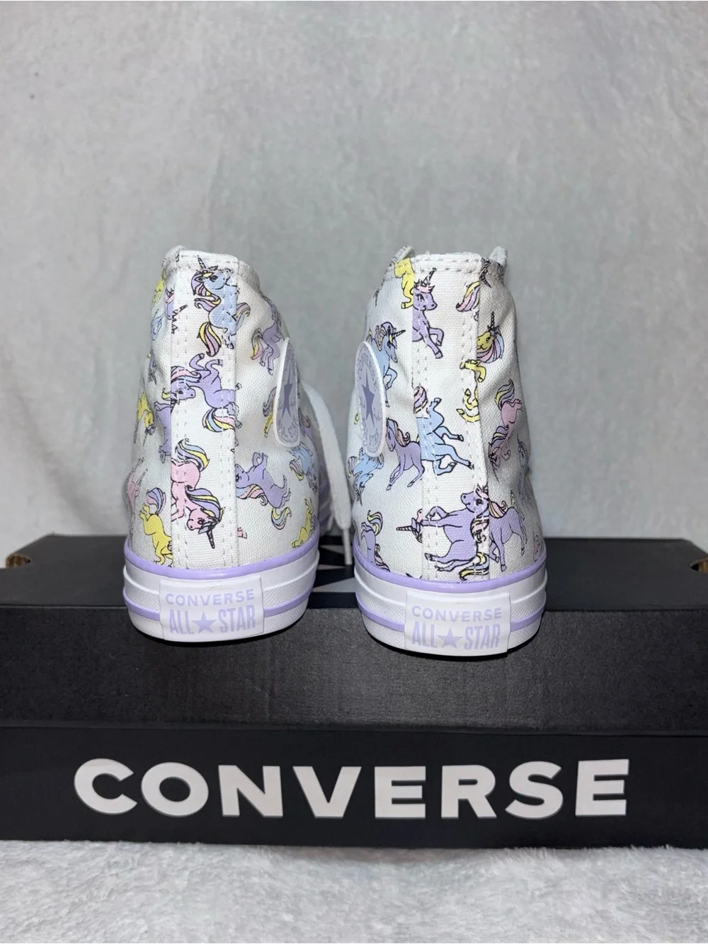 Converse Kids High-Top Sneakers in White with Pastel Unicorn Print